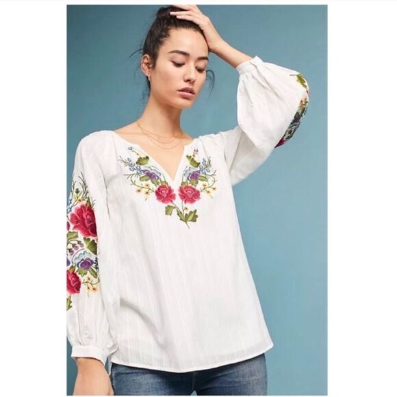 Rare Anthropologie Mira Embroidered Peasant Blouse NWOT Medium - Picture 8 of 16